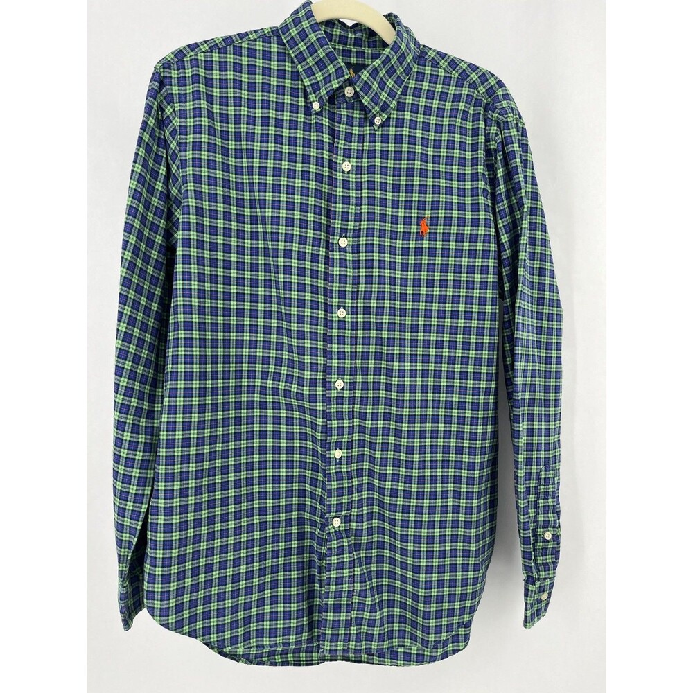 Ralph Lauren Shirt Mens Medium Blue Green Plaid Long Sleeve Button Down Logo